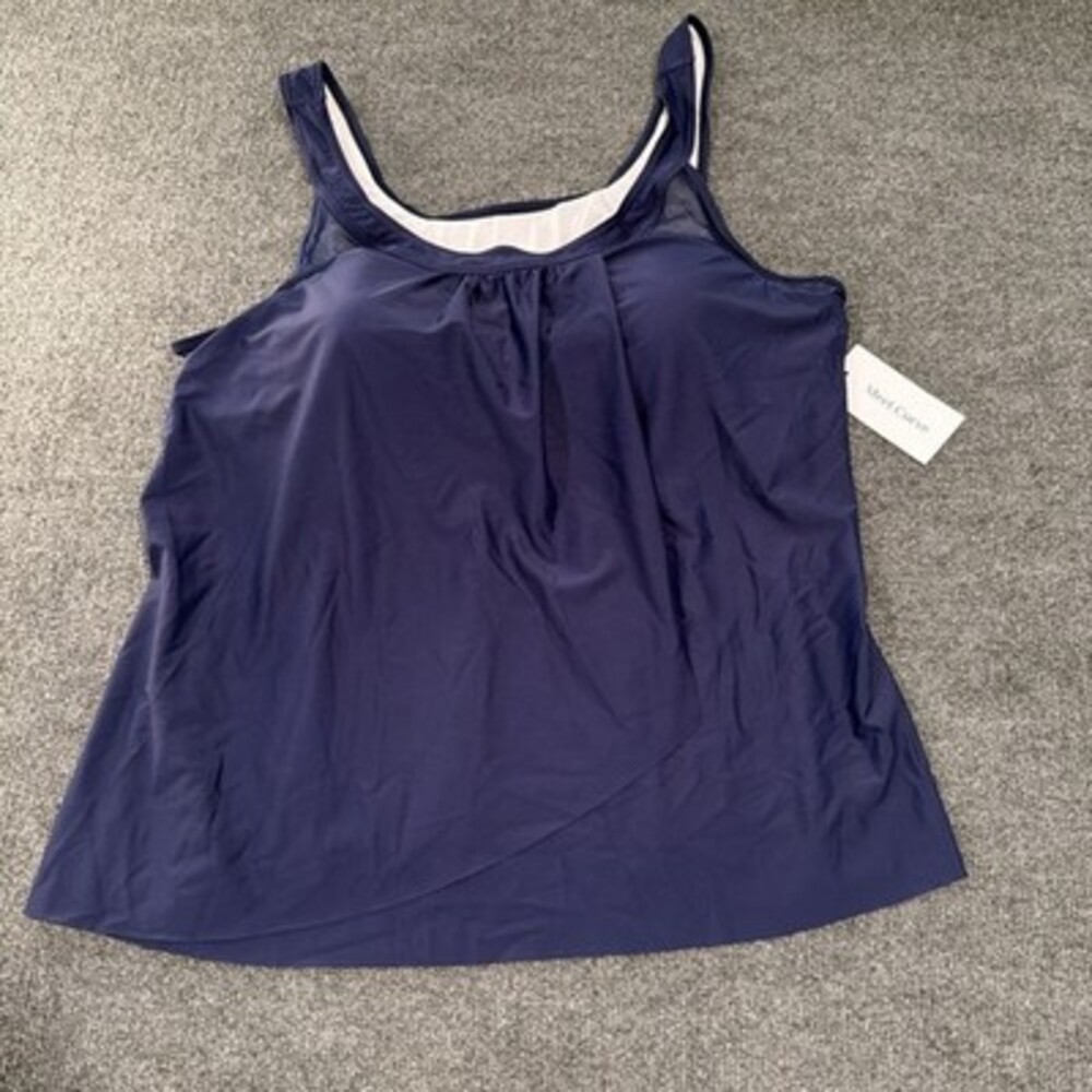 Meet Curve Tankini Top Only Navy Blue 4XL Plus Size Swim Top #217 Underwire